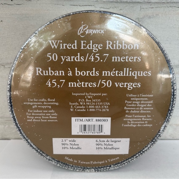 New Berwick  Wire Edged  Blue w/Silver Sparkles Ribbon Roll 50 yards 2.5” W - Picture 6 of 9